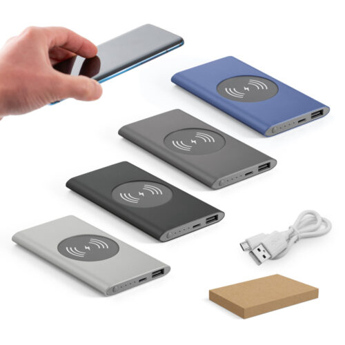 SP57078  Bateria portátil com carregador por indução em alumínio 100% reciclado (4.000 mAh