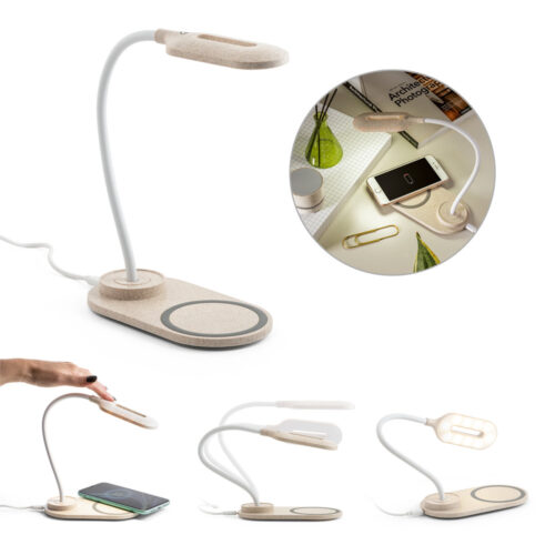 SP58517 - Luminária de mesa com carregador por indução super-rápido (15W), em ABS e fibra de palha de trigo