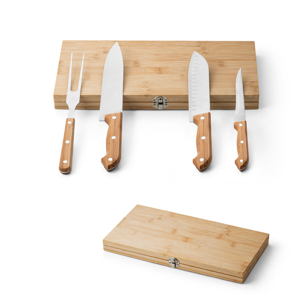 SP94111 - Kit churrasco em caixa bambu com 4 utensílios