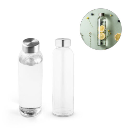 SP94317 -  Squeeze em vidro com tampa em aço inox (500 mL)