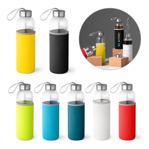 SP94646 - Squeeze em vidro e tampa em aço inox com alça (520 mL)
