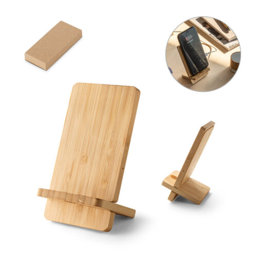 SP97132 - Carregador por indução super-rápido e suporte em bambu para smartphone (15 W)