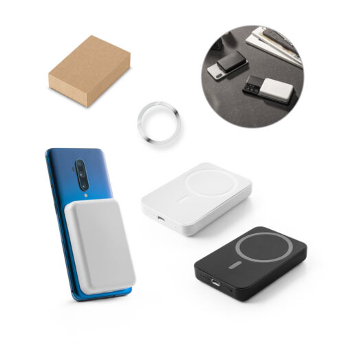SP97166 - Bateria portátil magnética com carregador por indução super-rápido (5.000 mAh), em ABS 100% reciclado