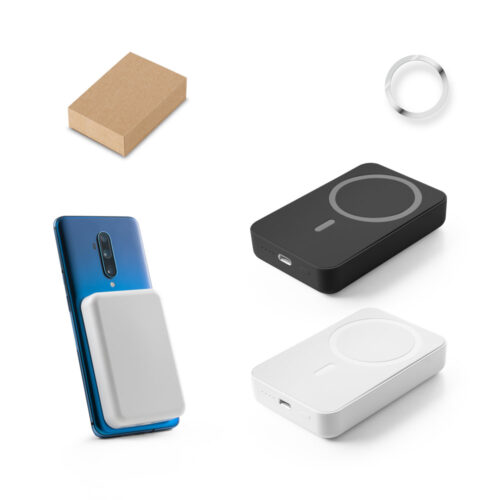 SP97167 - Bateria portátil magnética com carregador por indução super-rápido (10.000 mAh), em ABS 100% reciclado