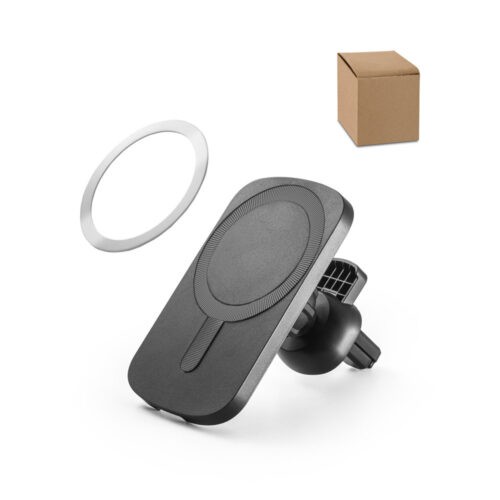 SP97168 - Carregador magnético por indução super-rápido com a funcionalidade de suporte para carro, em ABS 60% reciclado e silicone
