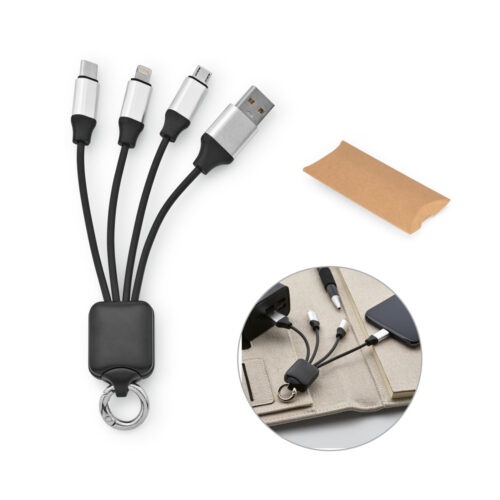SP97173 - Cabo USB de carregamento rápido 3 em 1 com corpo em PET 100% reciclado