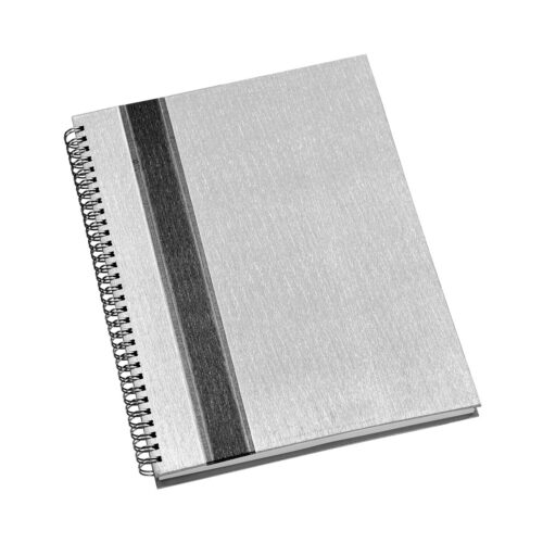 LU-CORP312L - Caderno Grande Permanente Capa Metalizada Prata com Faixa Grafite 195mm X 270mm