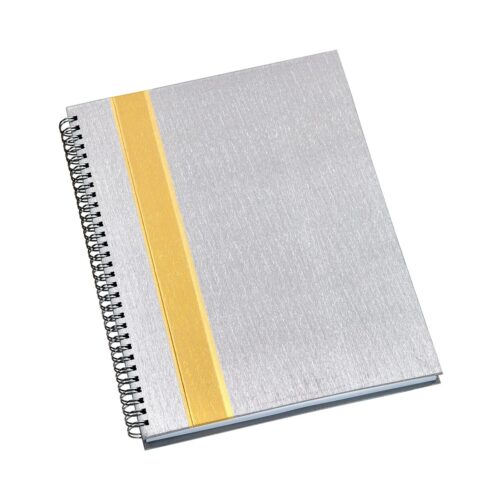 LU-CORP313L - Caderno Grande Permanente Capa Metalizada Prata com Faixa Ouro 195mm X 270mm