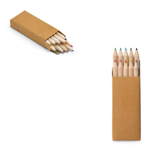 SP51931 -  Caixa de papel kraft reciclado com 10 mini lápis de cor