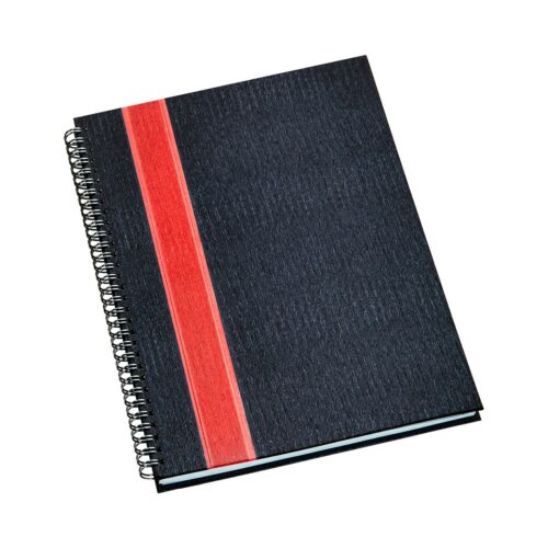 LU-CORP308L - Caderno Grande Permanente Capa Metalizada Grafite com Faixa Vermelha 195mm X 270mm