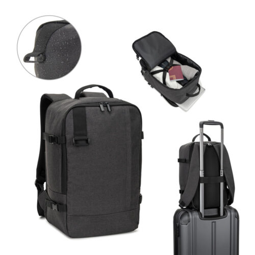 SP92361 - Mochila desenvolvida para cumprir as dimensões exigidas pelas companhias aéreas em poliéster reciclado 600D de alta densidade com acabamento repelente à água (20 L)