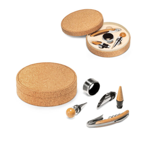 SP-94119 - Conjunto para vinho com 4 peças em bambu, inox e ABS