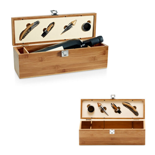 SP-94189 - Conjunto para vinho em bambu, inox e ABS