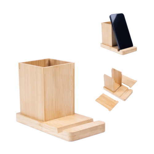 SP93638 - Conjunto de secretária com suporte para celular e copo, em bambu
